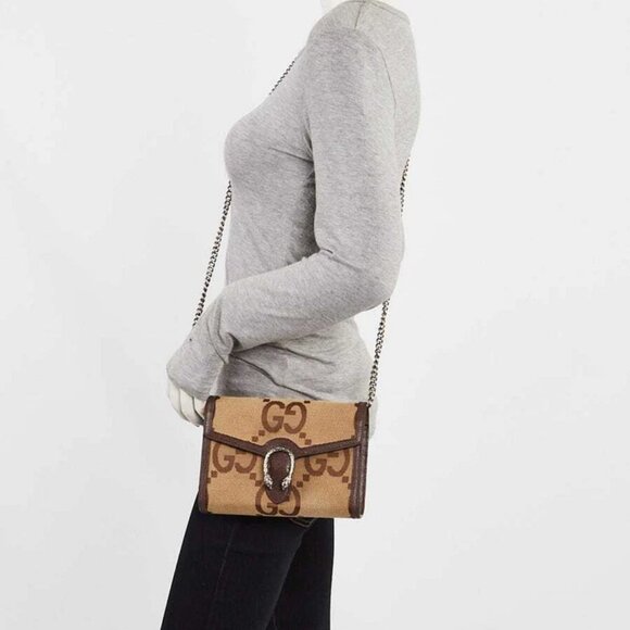 Gucci Beige/Ebony Jumbo GG Canvas Mini Dionysus Wallet-On-Chain Bag - Picture 2 of 12